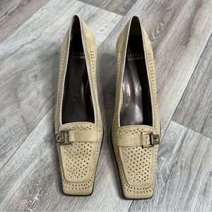 Stuart Weitzman Suede Loafer Buckles Kitten Heel Pump 8